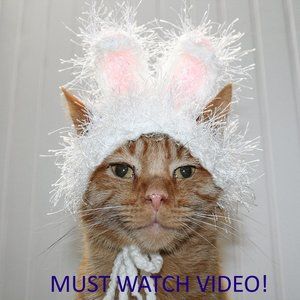 HAND CRAFTED Crochet Hairy Wig Bunny Ears Cat Hat Costume Photo Prop